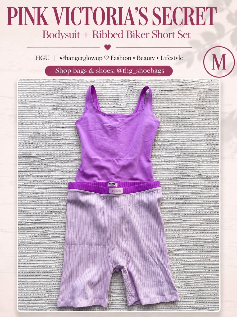 PINK Victoria’s Secret Bodysuit Organic Cott & Ribbed Biker Short Set M Pink NWT